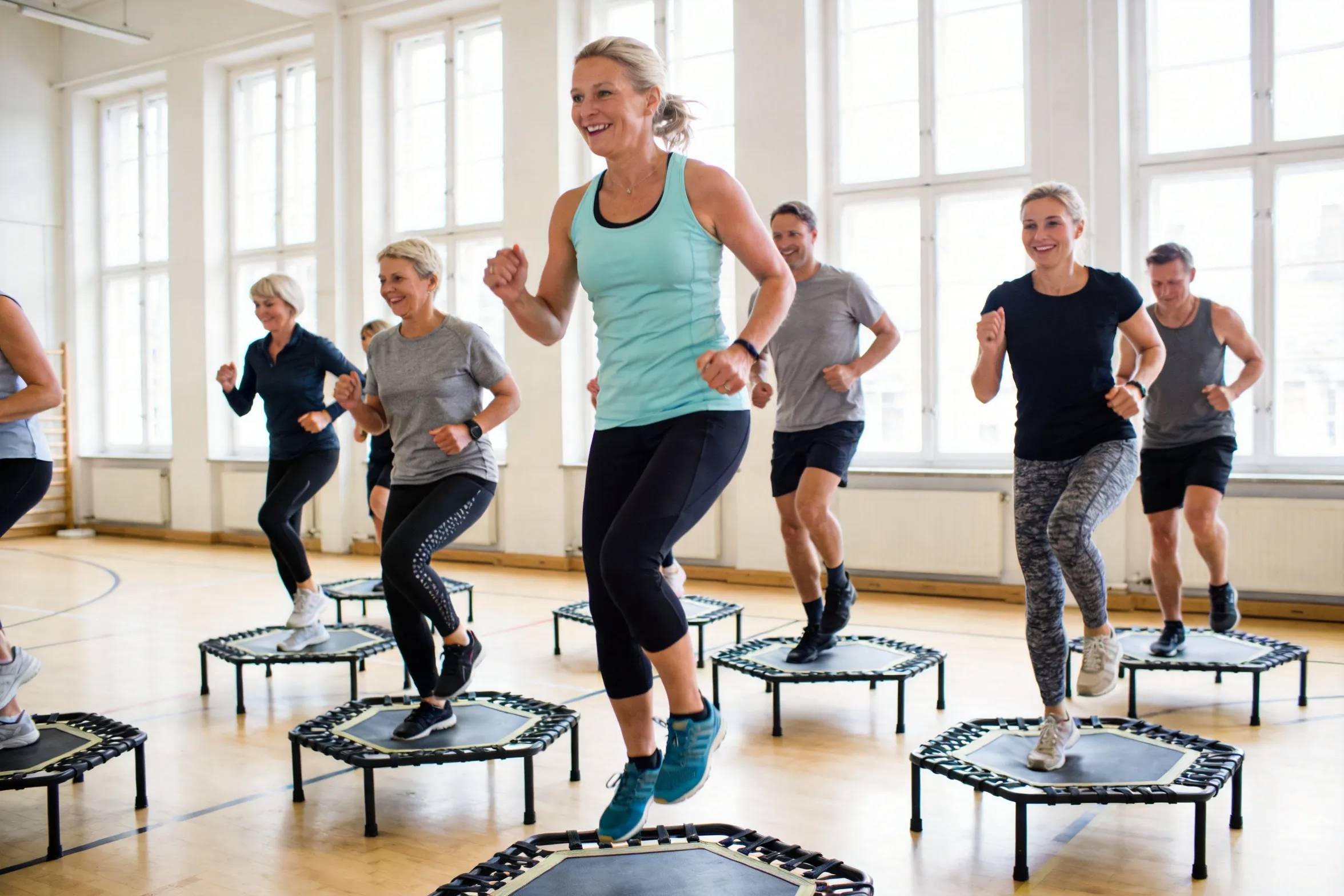 Jumping Fitness hold på trampoliner