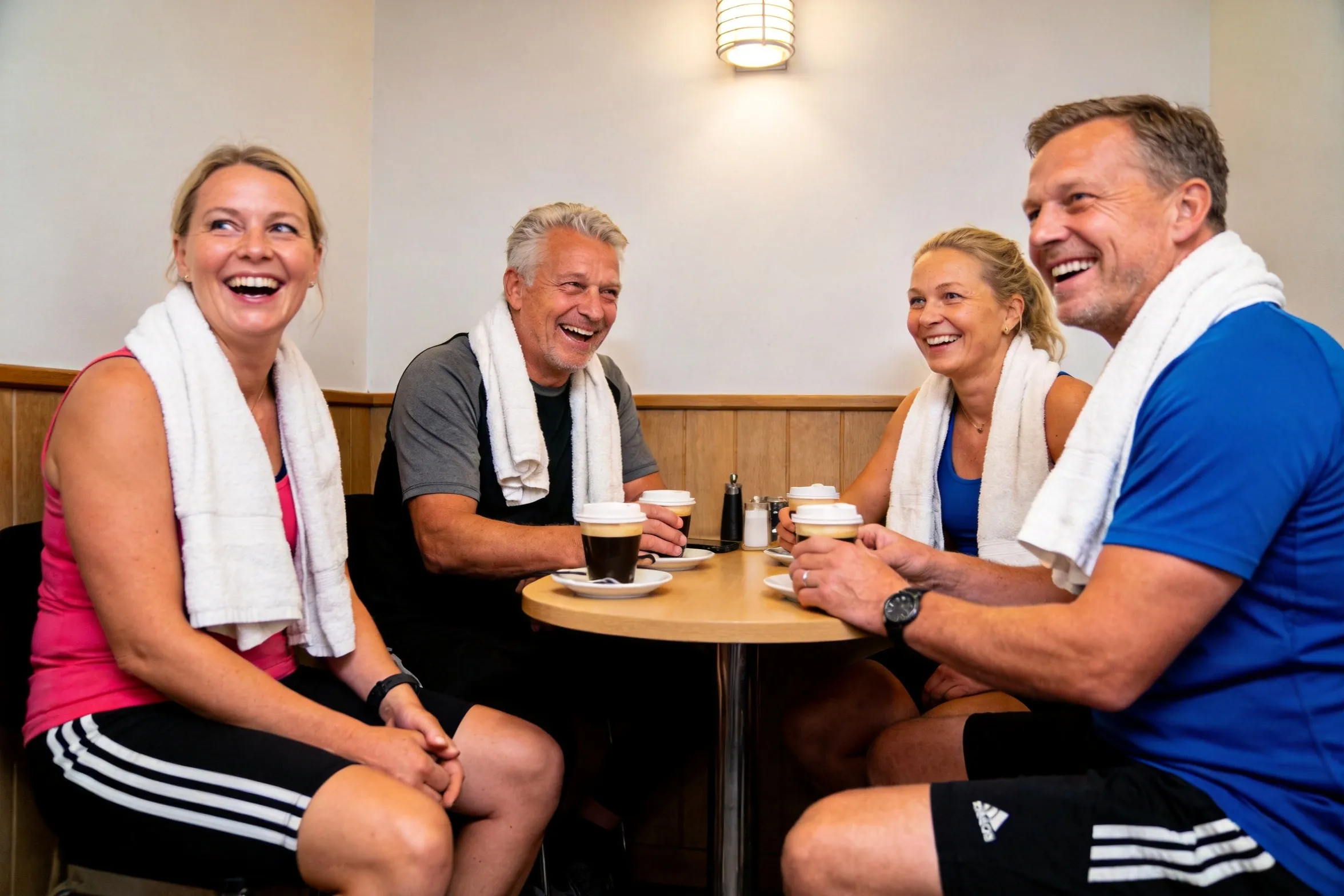 Medlemmer drikker kaffe sammen efter træning